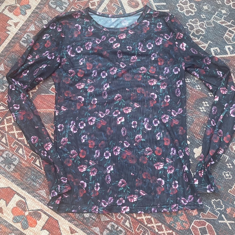 Dark Mesh Floral Long Sleeve Top